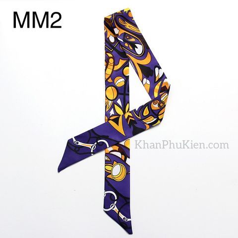 Khăn Turban Dài Lụa Satin Màu Tím Họa Tiết Cam - Mã MM2