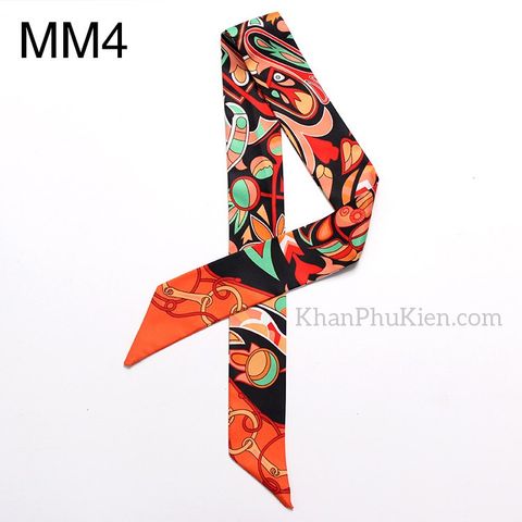 Khăn Turban Dài Lụa Satin Màu Cam Họa Tiết - Mã MM4