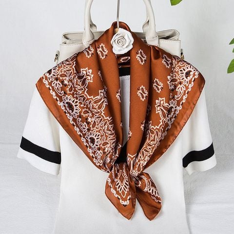 Khăn Bandana Lụa Vuông Họa Tiết Tế Bào Phong Cách Âu Mỹ Màu Nâu - Mã KL375