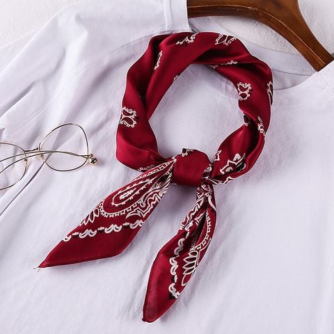 Khăn Bandana Lụa Vuông Họa Tiết Tế Bào Phong Cách Âu Mỹ Màu Đỏ Đô - Mã KL377