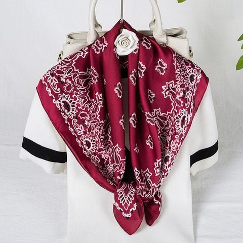 Khăn Bandana Lụa Vuông Họa Tiết Tế Bào Phong Cách Âu Mỹ Màu Đỏ Đô - Mã KL377