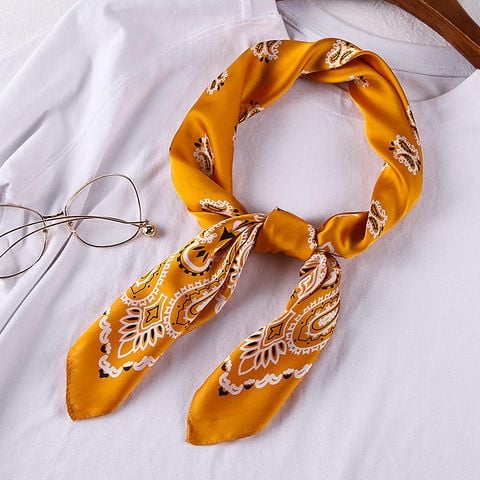 Khăn Bandana Lụa Vuông Họa Tiết Tế Bào Phong Cách Âu Mỹ Màu Vàng Gold - Mã KL373