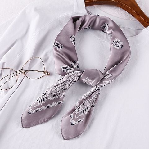 Khăn Bandana Lụa Vuông Họa Tiết Tế Bào Phong Cách Âu Mỹ Màu Xám - Mã KL372