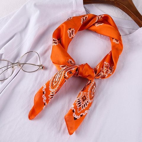 Khăn Bandana Lụa Vuông Họa Tiết Tế Bào Phong Cách Âu Mỹ Màu Cam - Mã KL374