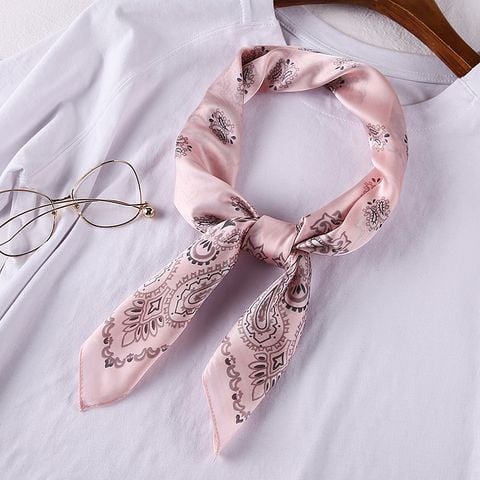 Khăn Bandana Lụa Vuông Họa Tiết Tế Bào Phong Cách Âu Mỹ Màu Hồng Nhạt - Mã KL376