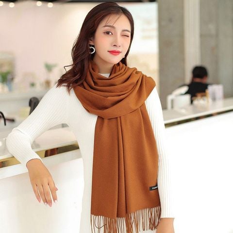 Quà 20/11 tặng cho cô giáo -  Khăn quàng choàng cổ len Cashmere giữ ấm màu nâu đất trơn cao cấp đẹp sang trọng - Mã KC097