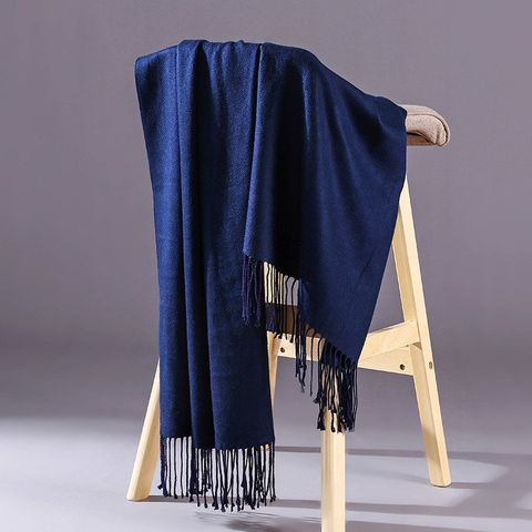 Quà tặng giáng sinh noel cho bạn gái -  Khăn Choàng Cổ Len Dạ Màu Xanh Navy Trơn - Cashmere - 200x60cm - Mã KC320