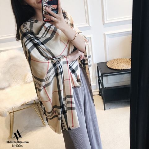 Khăn Choàng Cổ BURBERRY (FULL BOX) Màu Be Sọc Đen - Mã KH004