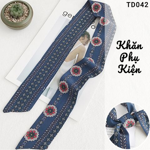 Khăn Turban Màu Xanh Dương Họa Tiết Thổ Cẩm Hoa - Mã TD042