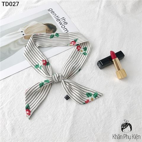 Khăn Turban Dài Sọc Trắng Đen Hoa Trắng Đỏ  - Mã TD027