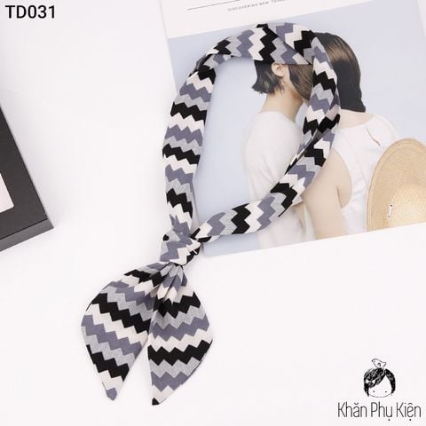 Khăn Turban Dài Sọc Zigzag Trắng Đen Xám - Mã TD031