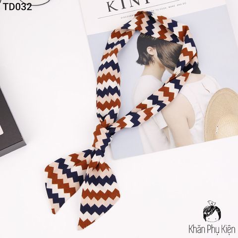 Khăn Turban Dài Sọc Zigzag Trắng Xanh Đen Cam - Mã TD032