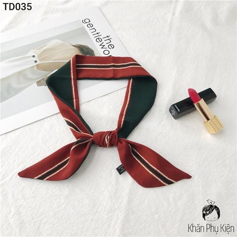 Khăn Turban Dài Màu Đỏ Đô Sọc Xanh Rêu - Mã TD035