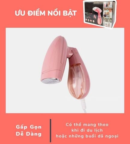 Bàn Ủi Hơi Nước Cầm Tay Siêu Tốc Màu Hồng Pastel Pinky - Bàn Là Du Lịch