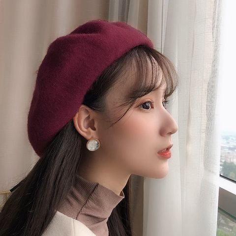 Mũ Nồi Nữ Màu Đỏ Đô - Mũ Beret Nón Bánh Tiêu LÀ GU Khăn Phụ Kiện - NV208