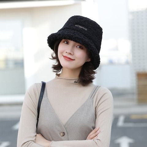 Mũ nón len nữ Hàn Quốc LAGU bucket lông cừu ulzzang đẹp mùa đông thời trang màu đen - Mã NV211