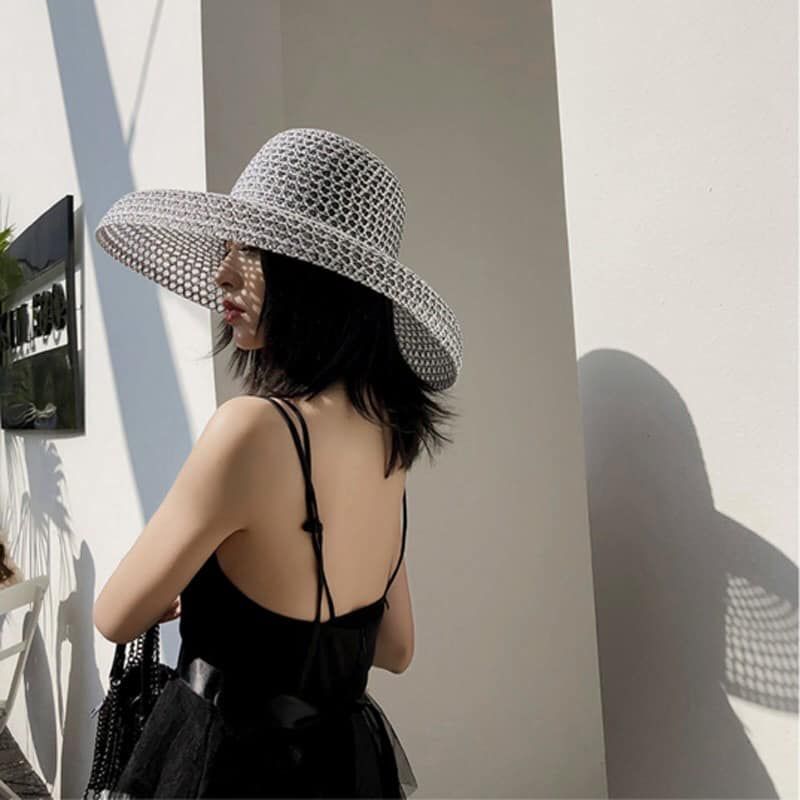 Quà tặng 20/10 cho sếp nữ, vợ, cô giáo, giáo viên nữ, mẹ và bạn gái, người yêu nữ quà tặng mũ nón cói đi biển rộng vành tròn đẹp cho nữ lồng đèn vintage sợi tự nhiên cao cấp màu trắng - NC443