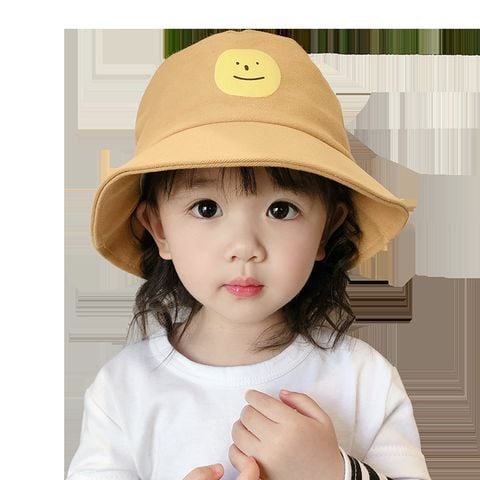 Mũ Nón Vải Bucket Cho Bé Gái - Mũ Trẻ Em Màu Cam Mặt Cười Vàng - Mã MB054