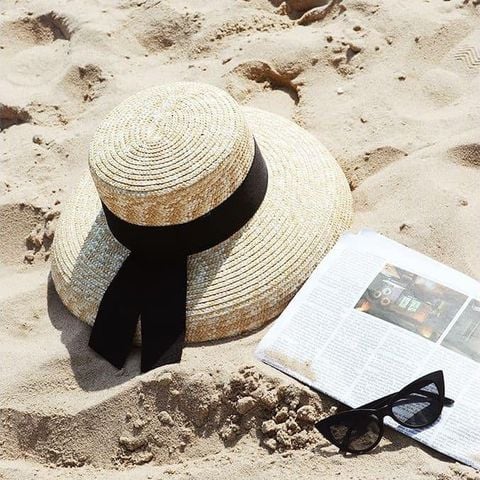 Mũ nón cói đi biển rộng vành tròn đẹp cho nữ vintage sợi tự nhiên cao cấp nơ đen - NC441