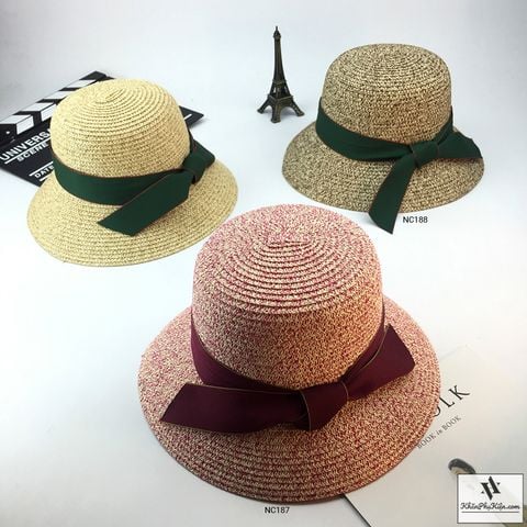 Nón Cói Form Cứng Phối Nơ Màu Xanh Rêu - Mã NC188