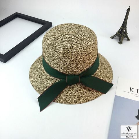 Nón Cói Form Cứng Phối Nơ Màu Xanh Rêu - Mã NC188