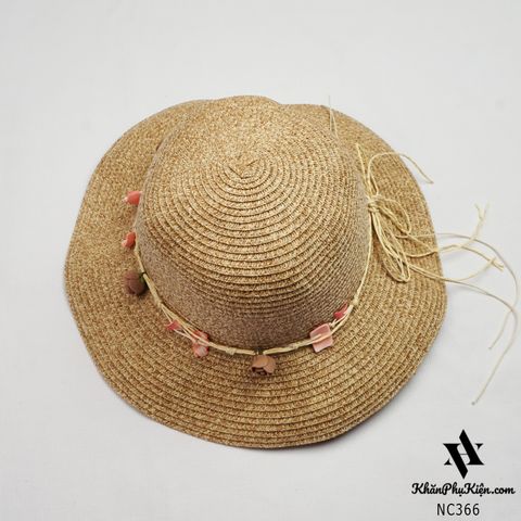 Nón Cói Form Cứng Vành Nhỏ Phối Nơ Hoa Màu Nâu Đậm - Mã NC366
