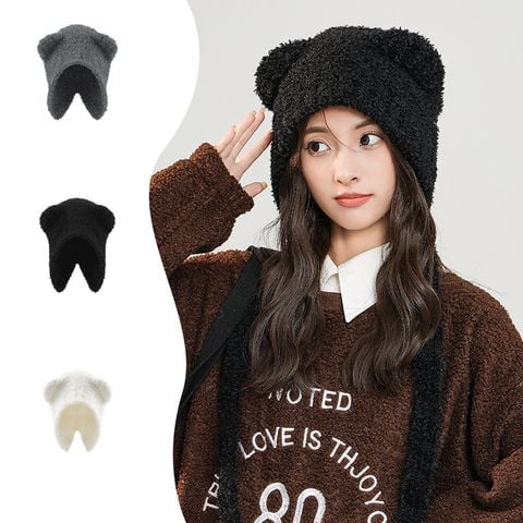Mũ nón len bucket lông cừu tai gấu tai mèo cho nữ Hàn Quốc trùm đầu giữ ấm phong cách ulzzang đẹp thích hợp với thời tiết lạnh LÀ GU Khăn Phụ Kiện - NL022
