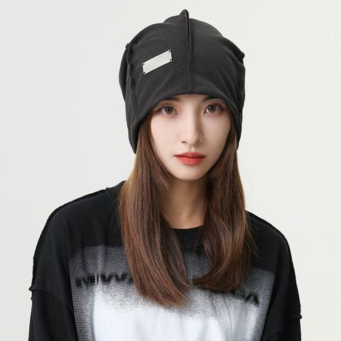 Mũ nón len dệt kim họa tiết thẻ kim loại FASHION cho nữ Hàn Quốc trùm đầu giữ ấm phong cách ulzzang đẹp thích hợp với thời tiết lạnh LÀ GU Khăn Phụ Kiện - NL020