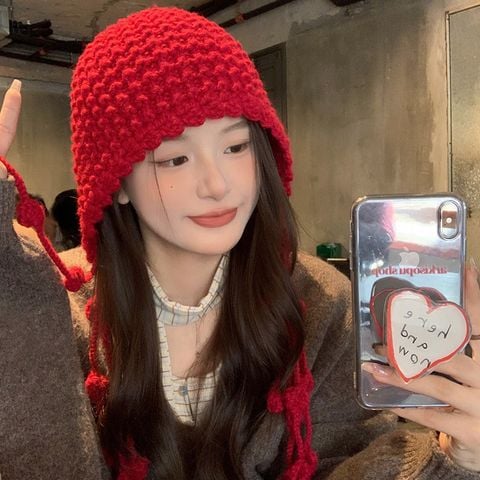 Mũ nón len bucket cho nữ Hàn Quốc trùm đầu giữ ấm phong cách ulzzang đẹp thích hợp với thời tiết lạnh LÀ GU Khăn Phụ Kiện - NL029