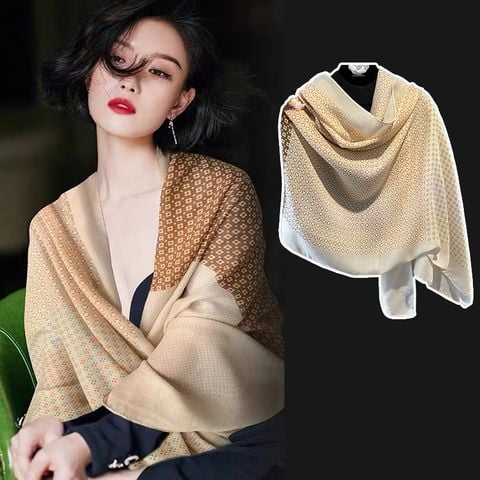 Khăn choàng cổ cotton viscose màu be kiêu sa phối họa tiết LAGU Khăn Phụ Kiện - KC339