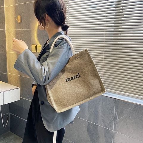 Túi cói Merci đi biển vintage thời trang nữ phong cách đeo chéo vai Hàn Quốc đẹp màu nâu - TC036