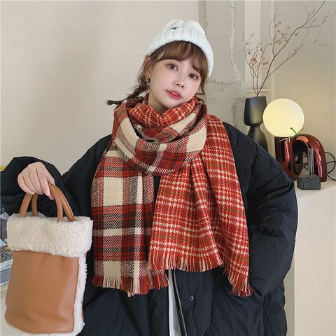 Quà tặng 20/11 cho sếp nữ, vợ, cô giáo, giáo viên nữ, mẹ và bạn gái, người yêu nữ quà tặng khăn quàng choàng cổ len Cashmere giữ ấm cao cấp caro màu đỏ đô đẹp sang trọng - KC398