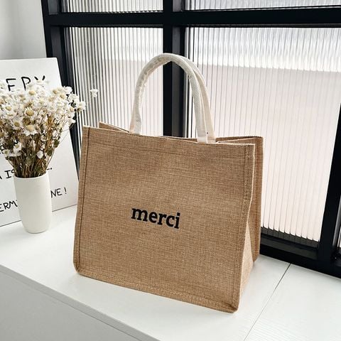 Túi cói Merci đi biển vintage thời trang nữ phong cách đeo chéo vai Hàn Quốc đẹp màu nâu - TC036
