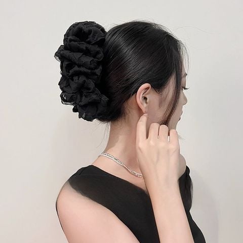 Kẹp tóc càng cua nơ to tiểu thư đính đá chấm bi kẹp búi tóc nơ lưới đám mây phồng bồng bềnh size lớn phong cách Hàn Quốc (Nơ Đen Nhún)