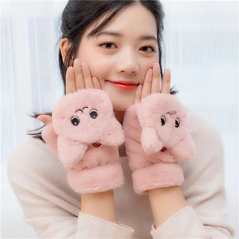 Găng tay len hở ngón LÀ GU bao tay len nữ mùa đông ngón tay chạm màn hình cảm ứng dày giữ ấm - GT005