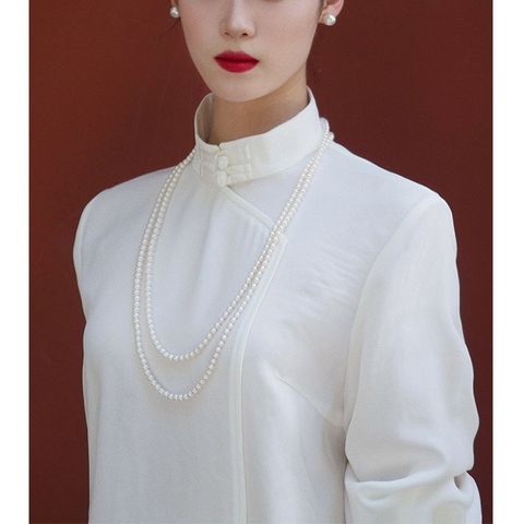 Dây chuyền nữ ngọc trai nhân tạo Tết 2025 vòng cổ hạt trai phụ kiện trang sức tết phối yếm bà ba - 150cm