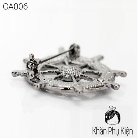 Phụ Kiện Trâm Cài Áo Họa Tiết Bánh Lái Thuyền Trưởng Màu Bạc - Mã CA006