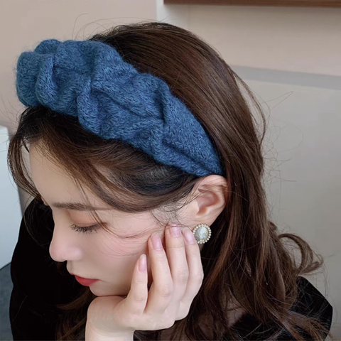Băng đô cài tóc bện thắt bím Lagu Khăn Phụ Kiện, bờm tóc phong cách Hàn Quốc cho nữ đẹp cao cấp sang trọng- Xanh coban