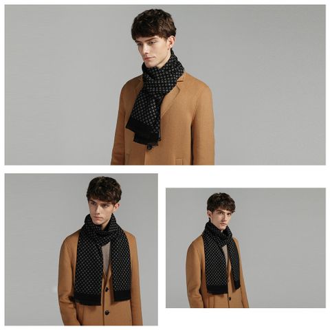 Quà tặng sinh nhật cho sếp nam - Khăn quàng choàng cổ nam Hàng Hiệu & Cao Cấp - Khăn len cashmere giữ ấm màu đen họa tiết màu ô vuông xám - KN023