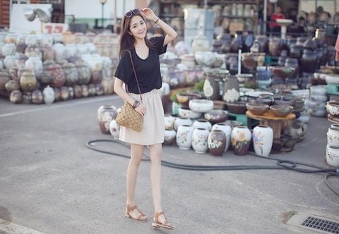 Túi cói đi biển vintage thời trang nữ phong cách đeo chéo vai Hàn Quốc đẹp khóa bi gài màu nâu - TC023