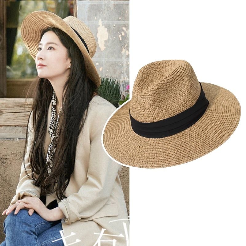 Quà tặng 20/10 cho vợ, người yêu nữ, bạn gái - Mũ nón phớt sợi cói đi biển rộng vành tròn đẹp cho nữ LÀGU Khăn Phụ Kiện - NC502