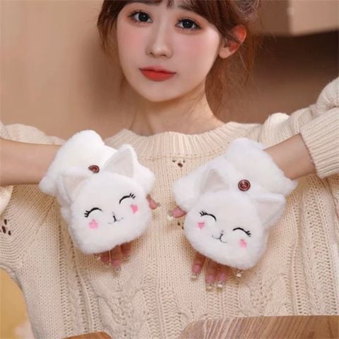 Găng tay len hở ngón LÀ GU bao tay len nữ mùa đông ngón tay chạm màn hình cảm ứng dày giữ ấm - GT005