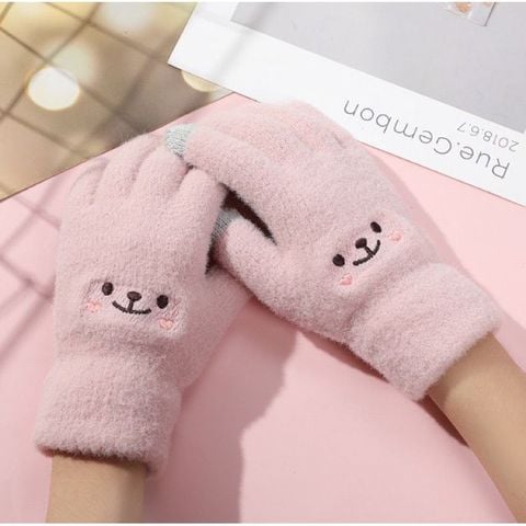 Găng tay nữ nam LÀ GU len hở ngón bao tay cảm ứng mùa đông len dệt kim dày dặn chống nắng co giãn tốt - GT002 Hồng