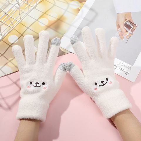 Găng tay nữ nam LÀ GU len hở ngón bao tay cảm ứng mùa đông len dệt kim dày dặn chống nắng co giãn tốt - GT002 Trắng