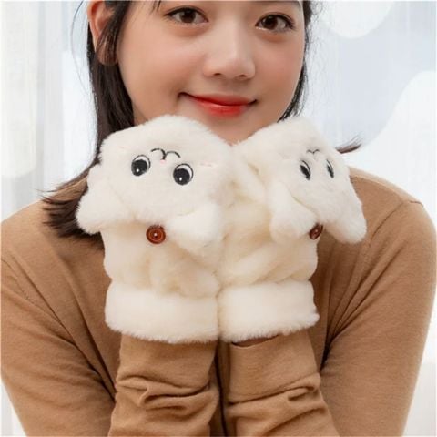 Găng tay len hở ngón LÀ GU bao tay len nữ mùa đông ngón tay chạm màn hình cảm ứng dày giữ ấm - GT005