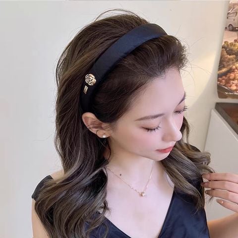 Băng đô cài tóc cao cấp đính charm hoa trà bờm tóc phong cách Hàn Quốc- Màu đen