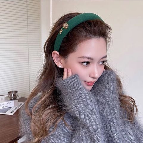 Băng đô cài tóc cao cấp đính charm hoa trà bờm tóc phong cách Hàn Quốc- Màu xanh lục