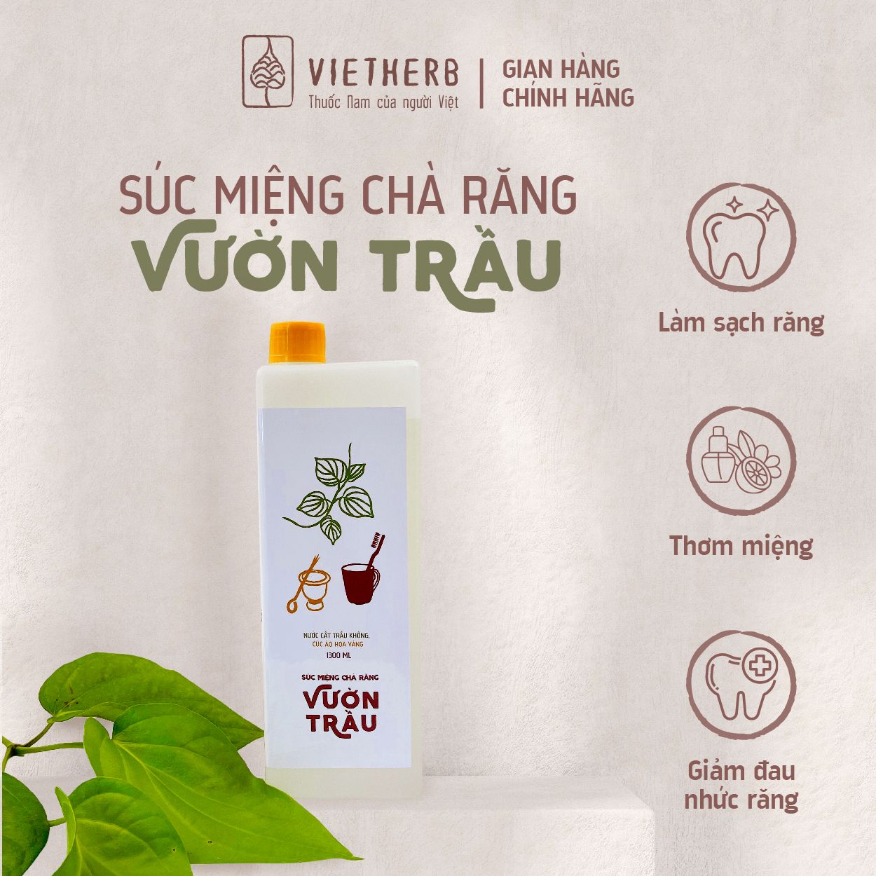 Nước Súc miệng chà răng Vườn trầu 1.3L (can nhựa 1.3L)
