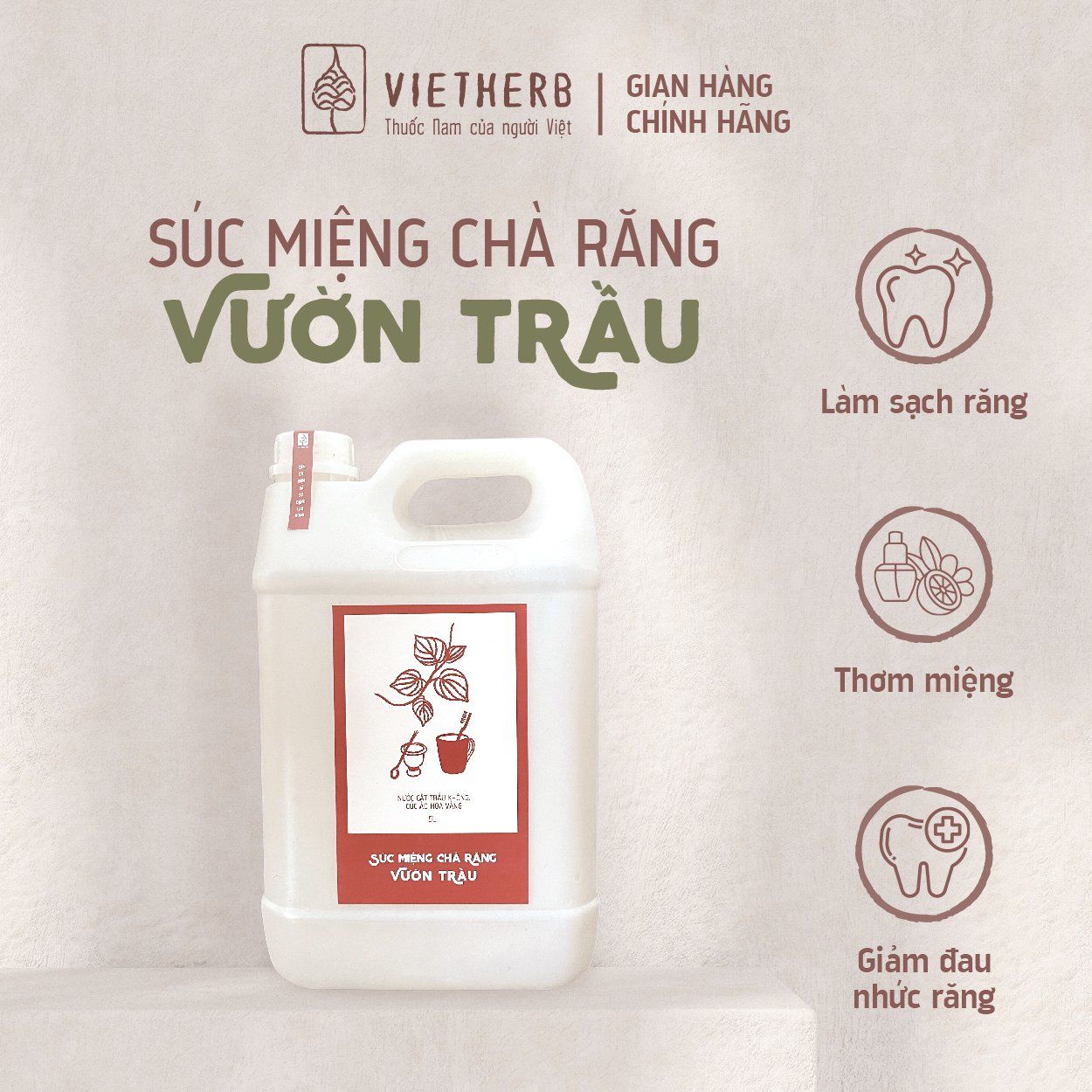 Nước Súc miệng chà răng Vườn trầu 5L (can nhựa 5L)