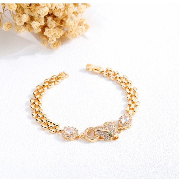  Lắc tay vòng tay nữ mặt báo đá cubic zirconia thép titan LTG024 